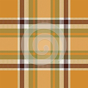 Plaid check pattern in orange and red colors. Seamless fabric texture. Tartan textile print