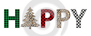 Plaid Christmas happy tree winter leopard tree vector