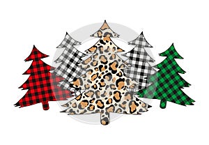 Plaid Christmas tree winter forest leopard tree vector set