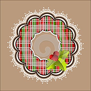 Plaid Christmas wreath white frill photo