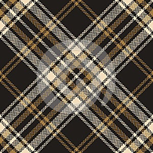 Plaid pattern for autumn winter in gold brown, beige, black. Seamless herringbone textured classic tartan check vector for flannel