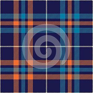 Plaid pattern in blue and orange. Seamless tartan check vector graphic for spring summer autumn winter.