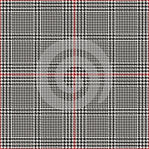 Plaid pattern classic glen in black, red, white. Tweed abstract tartan check plaid for jacket, coat, skirt, trousers.