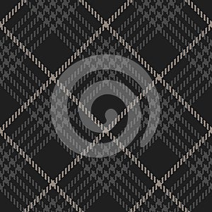 Plaid pattern in dark grey and black for autumn winter prints. Seamless hounds tooth tartan check graphic background for scarf.