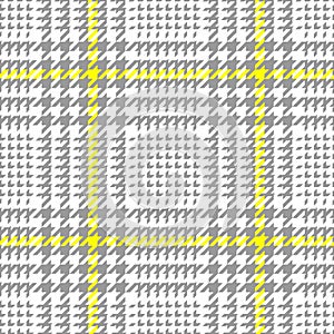 Plaid pattern glen in grey, yellow, white. Seamless tweed tartan check dog tooth graphic vector for jacket, coat, skirt, throw.