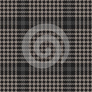 Plaid pattern glen seamless in dark grey. Herringbone dark tweed check background vector graphic for skirt, jacket, blanket, throw