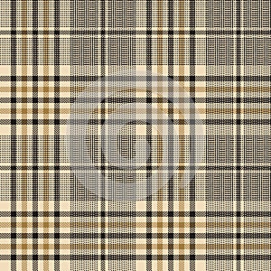 Plaid pattern in gold and black. Seamless herringbone glen checkered plaid graphic.