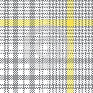 Plaid pattern in grey, yellow, white. Glen checked plaid tartan background texture for jacket, skirt, trousers, blanket.