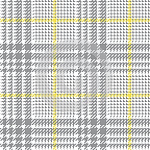 Plaid pattern in grey, yellow, white. Tweed check plaid abstract tartan background texture for jacket, skirt, trousers.