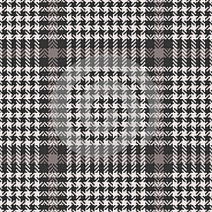 Plaid pattern herringbone textured tweed in grey brown and beige. Seamless dark check background vector for jacket, coat, skirt.