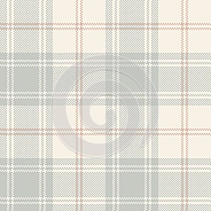 Plaid pattern pixel texture in grey, beige, pink. Seamless spring autumn winter graphic. Simple light Scottish tartan check vector
