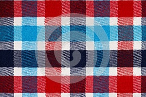 Plaid pattern. Scottish plaid texture. Blue, red white plaid texture