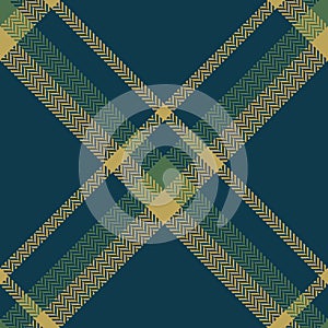 Plaid pattern seamless herringbone in blue, green, gold. Textured tartan check graphic vector for flannel shirt, skirt.