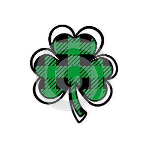 Plaid Pattern Shamrock icon, Buffalo plaid print trefoil icon, Clover symbol of St. Patrick's Day, Vector