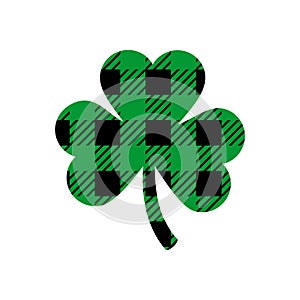 Plaid Pattern Shamrock icon, Green trefoil icon. Clover symbol of St. Patrick's Day, Vector illustration