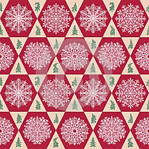 Plaid pattern with snowflake and tree elements design for Christmas and new year holidays.