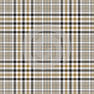 Plaid pattern tartan glen check vector in black, gold, white. Seamless autumn textured hounds tooth graphic for skirt, coat.