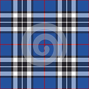 Plaid pattern Thomson tartan in blue, red, black, white. Seamless classic Scottish tartan check vector.