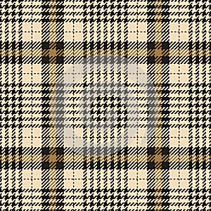 Plaid pattern tweed in gold, black, beige for spring autumn winter. Seamless neutral tartan check vector illustration for dress.