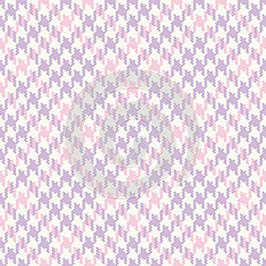 Plaid pattern tweed in pastel lilac, pink, off white for spring summer. Seamless pixel textured small dog tooth tartan check.