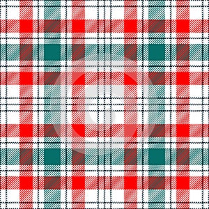 Plaid seamless pattern. Check green red color. Repeating tartan checks design. Repeated scottish flannel. Madras fabric prints photo
