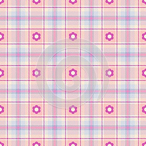 Plaid seamless pattern. Check pink color. Repeating tartan checks design. Repeated scottish fall flannel. Madras fabric prints photo