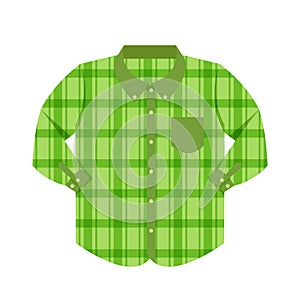Plaid shirt clothes green isolated on white background, clothes pattern plaid flat simple, clip art of clothing chequered long