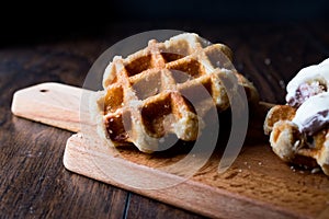 Plain Belgium Waffle on wooden surface.