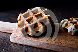 Plain Belgium Waffle on wooden surface.