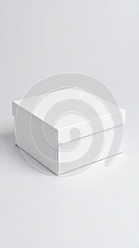Plain blank white rectangular box with lid ideal for product packaging and gift mockups on a light background
