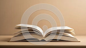 Plain book display, Minimalist open volume on neutral surface