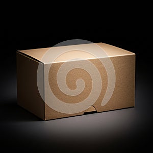 A plain brown cardboard box is centered in the image, casting a shadow against a