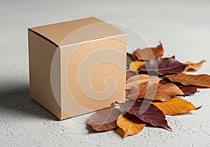 A plain, brown cardboard box sits on a textured, gray surface.