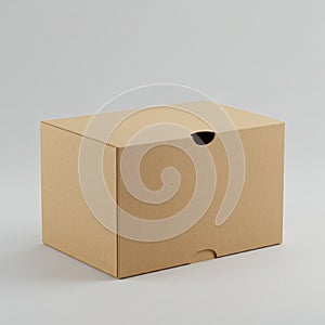 A plain, brown corrugated cardboard box with a rectangular shape is displayed