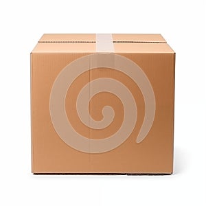 Plain Brown Sealed Cardboard Box With Tape On White Background