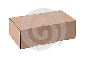Plain brown unlabelled cardboard box three quarter view