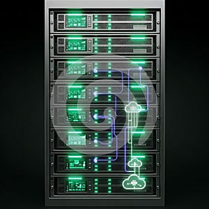 Is a plain dark surface emphasizing the server rack s technological