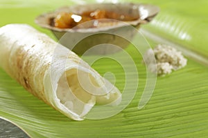 Plain Dosa With Chutney And Sambhar.