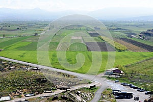 Plain with fields, gardens and plantations at foot of Khor Virap monastery