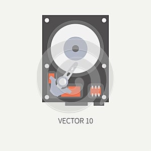 Plain flat color vector computer part icon data storage hdd. Cartoon Digital gaming and business office pc desktop