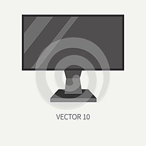 Plain flat color vector computer part icon lcd monitor. Cartoon. Digital gaming and business office pc desktop device