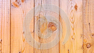 Plain fresh recycled wood background in panels, showing wood grain and nuts, with imperfections.  Copy space and slightly blurred