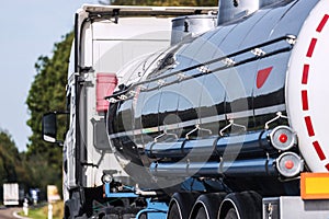 Plain gasoline truck on a freeway