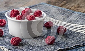 Plain Greek Yogurt with Raspberries close up