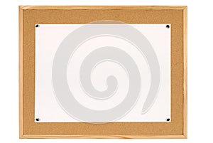 Plain oblong poster paper pinned to a cork bulletin board, copy space