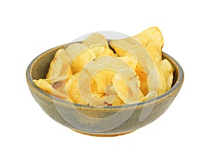 Plain potato chips in an old bowl