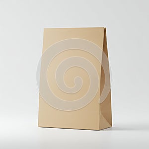 A plain, rectangular paper bag stands upright against a light gray background. The bag
