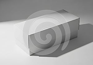 A plain, rectangular white cardboard box