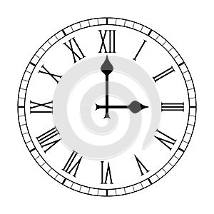 Plain Roman Numeral Clock Face on White