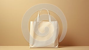 Plain shopping bag on beige background with copy space